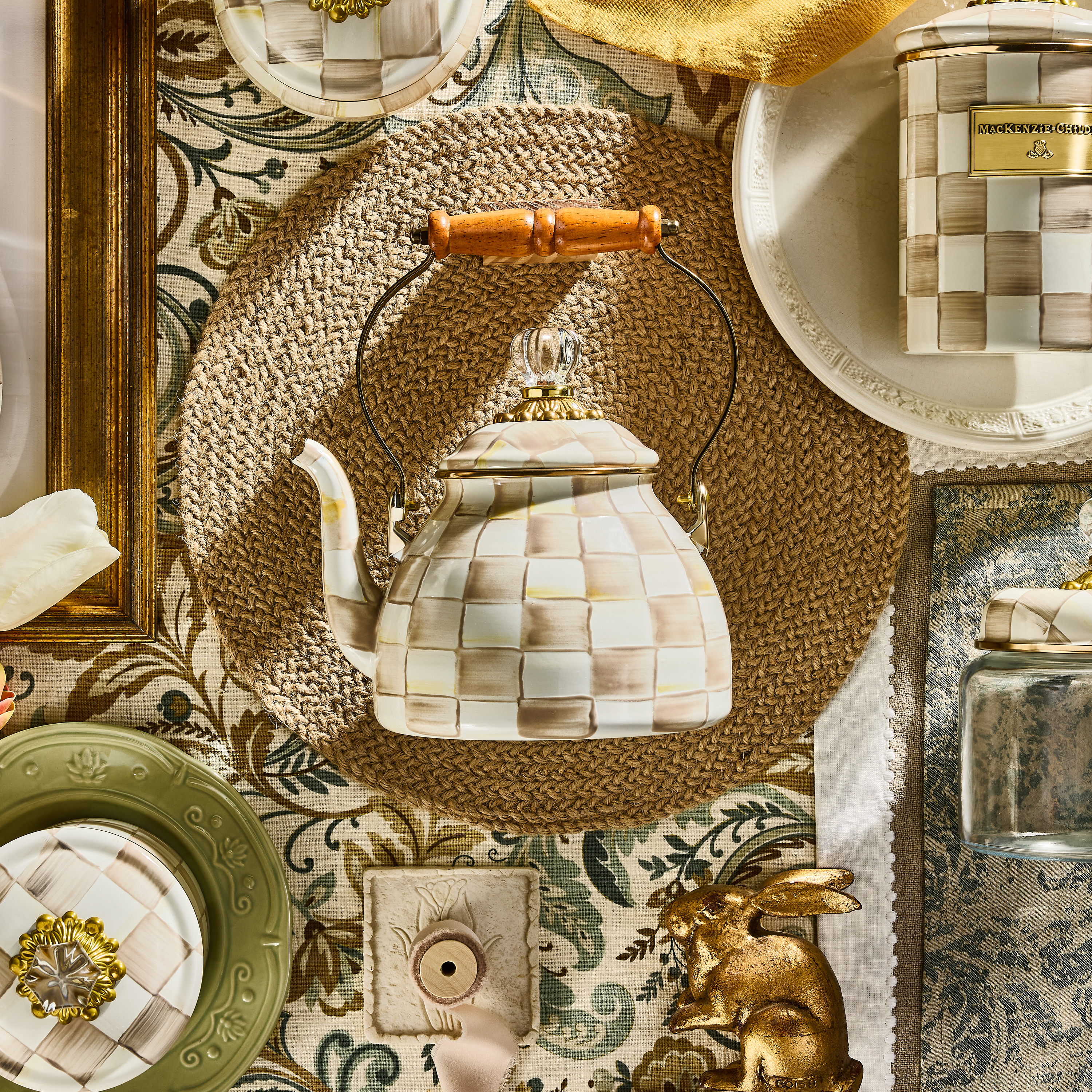 MacKenzie-Childs Mocha Check Tea Kettle, 2 QT