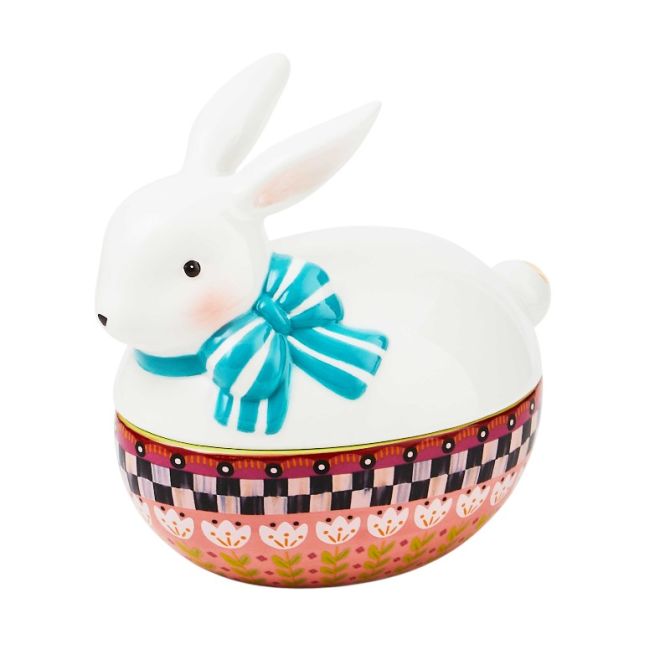 MacKenzie-Childs Calico Oval Lidded Bunny Dish