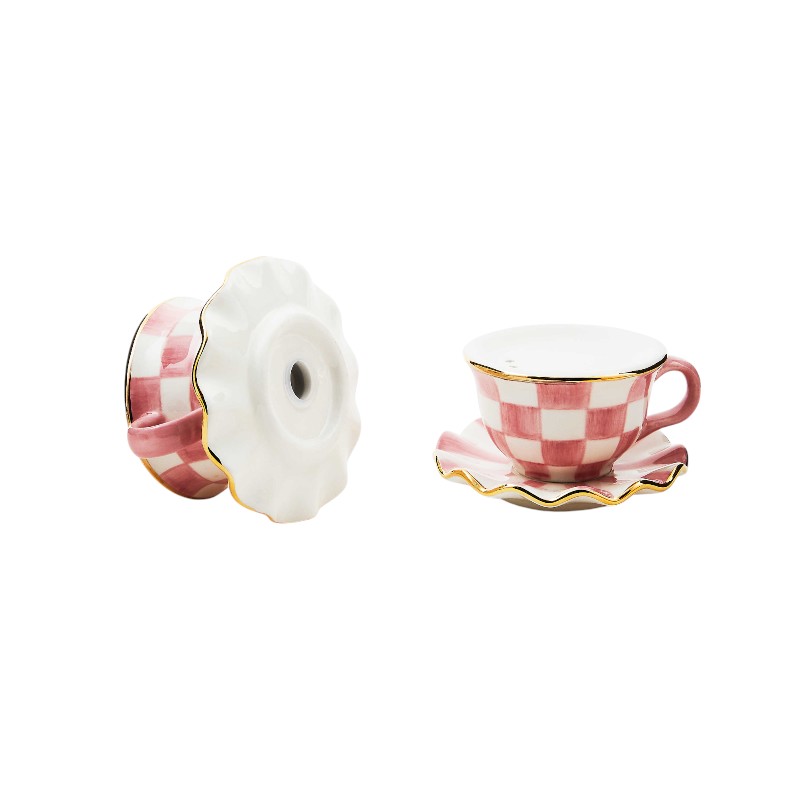 MacKenzie-Childs Rosy Check Teacup Salt and Pepper Set