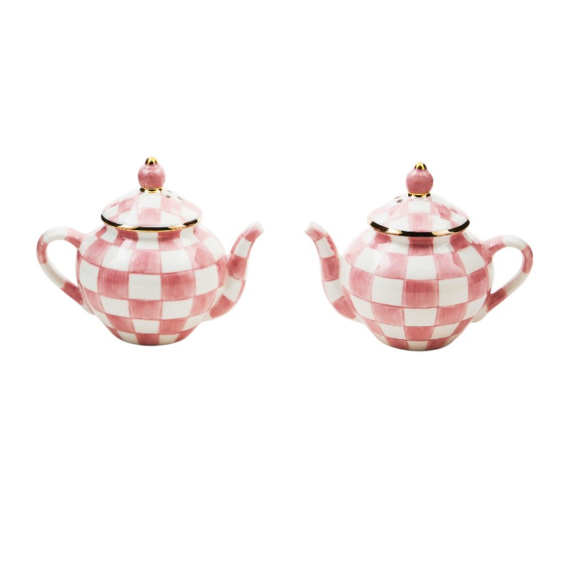 MacKenzie-Childs Rosy Check Teapot Salt and Pepper Set