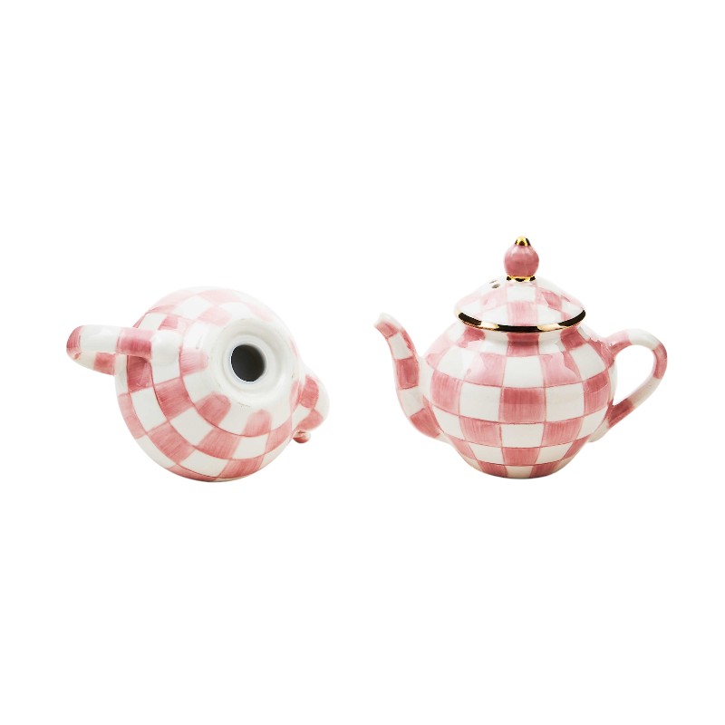 MacKenzie-Childs Rosy Check Teapot Salt and Pepper Set