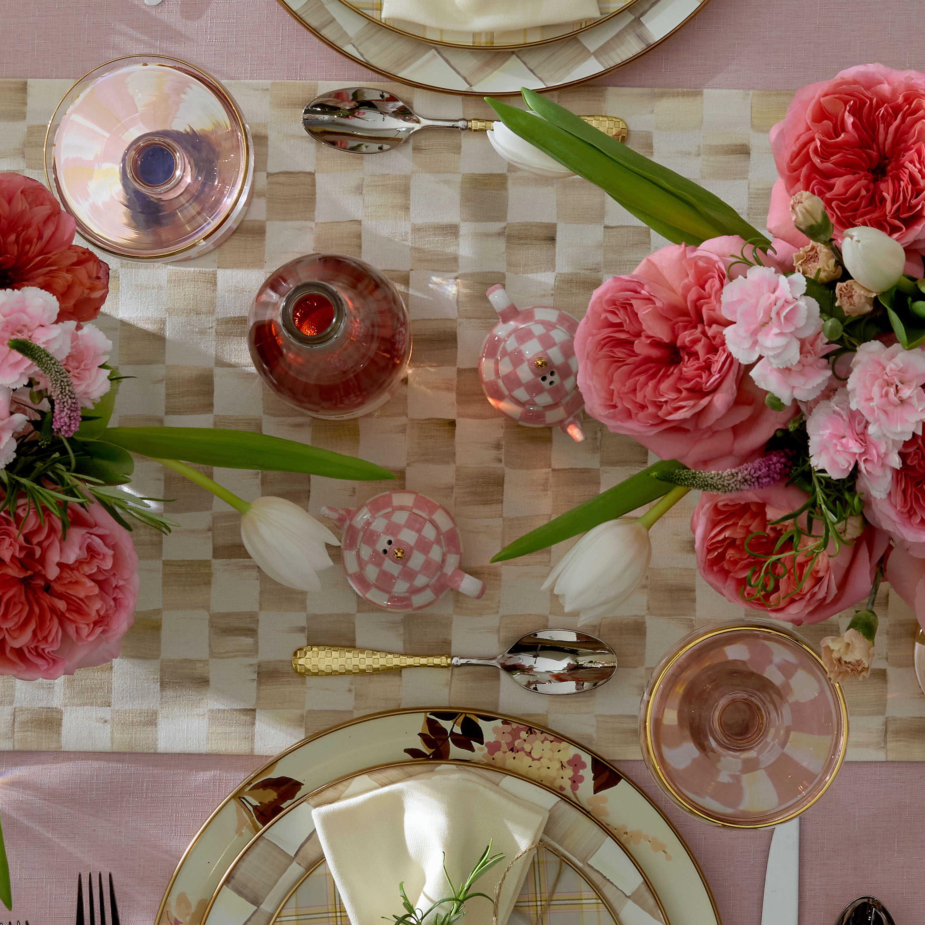 MacKenzie-Childs Rosy Check Teapot Salt and Pepper Set