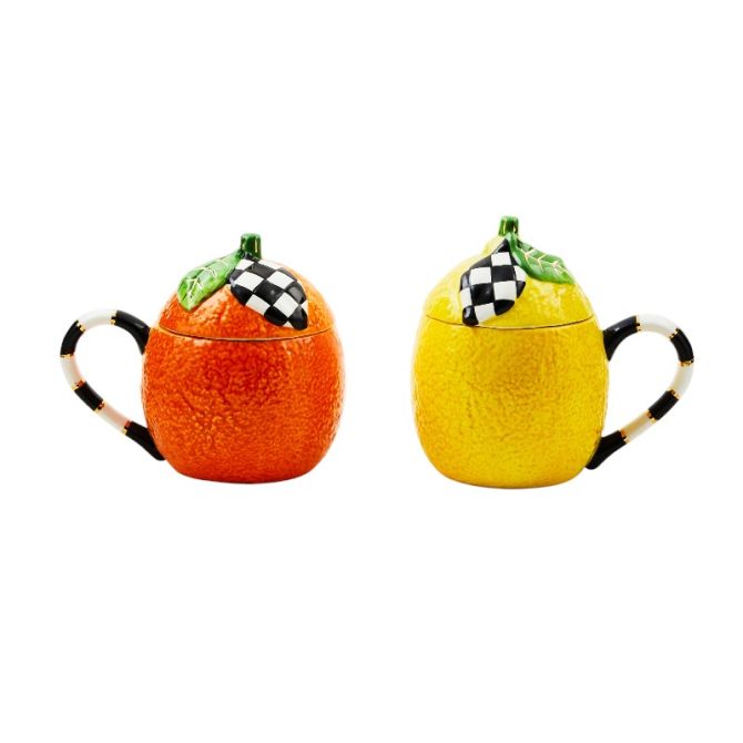 MacKenzie-Childs Tutti Frutti Lidded Mugs, Set of 2