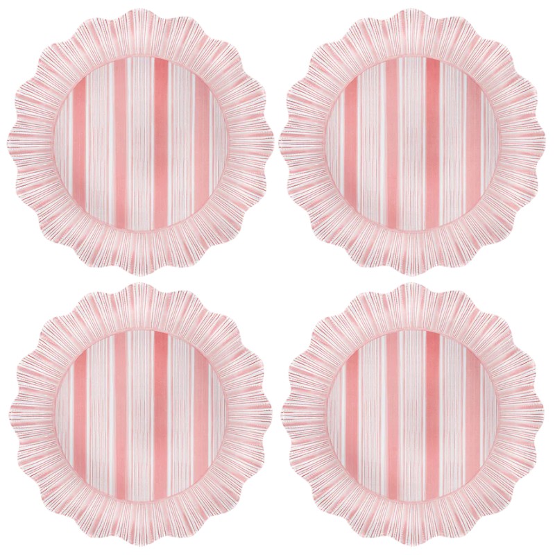 Juliska Cabana Stripe Melamine Set of 4 Dinner Plates, Coral