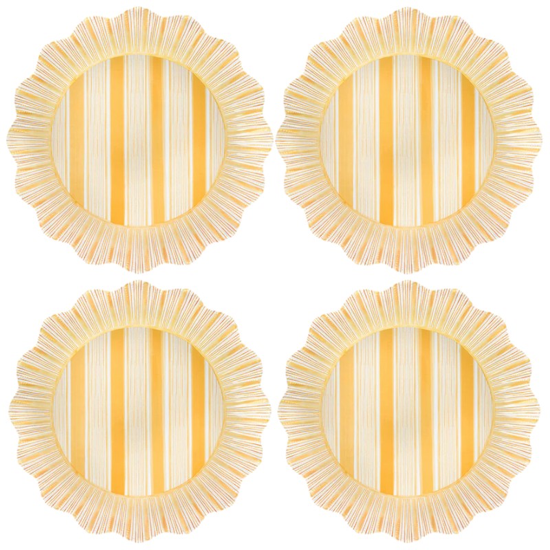 Juliska Cabana Stripe Melamine Set of 4 Dinner Plates, Sunshine
