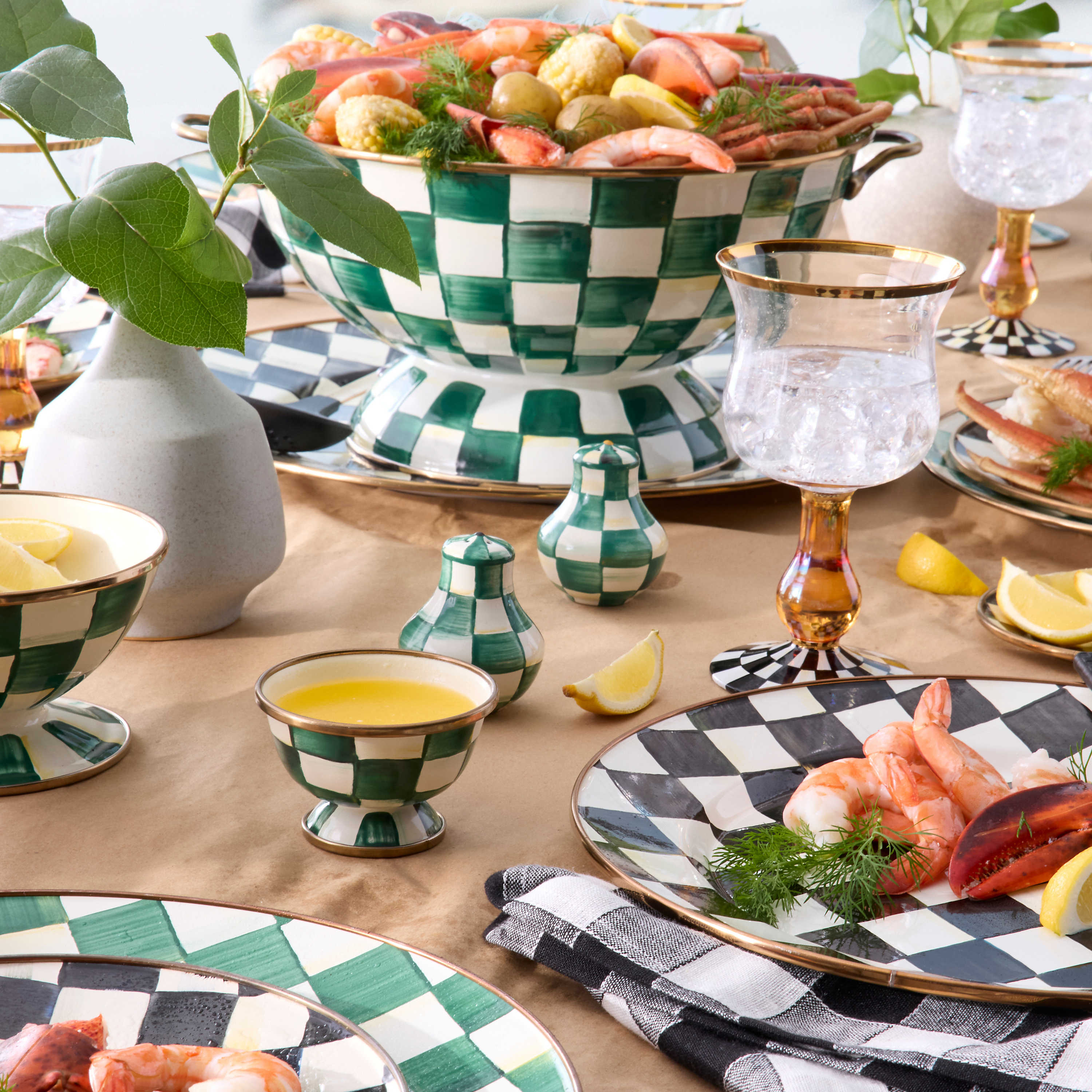 MacKenzie-Childs Emerald Check Salt and Pepper Shakers