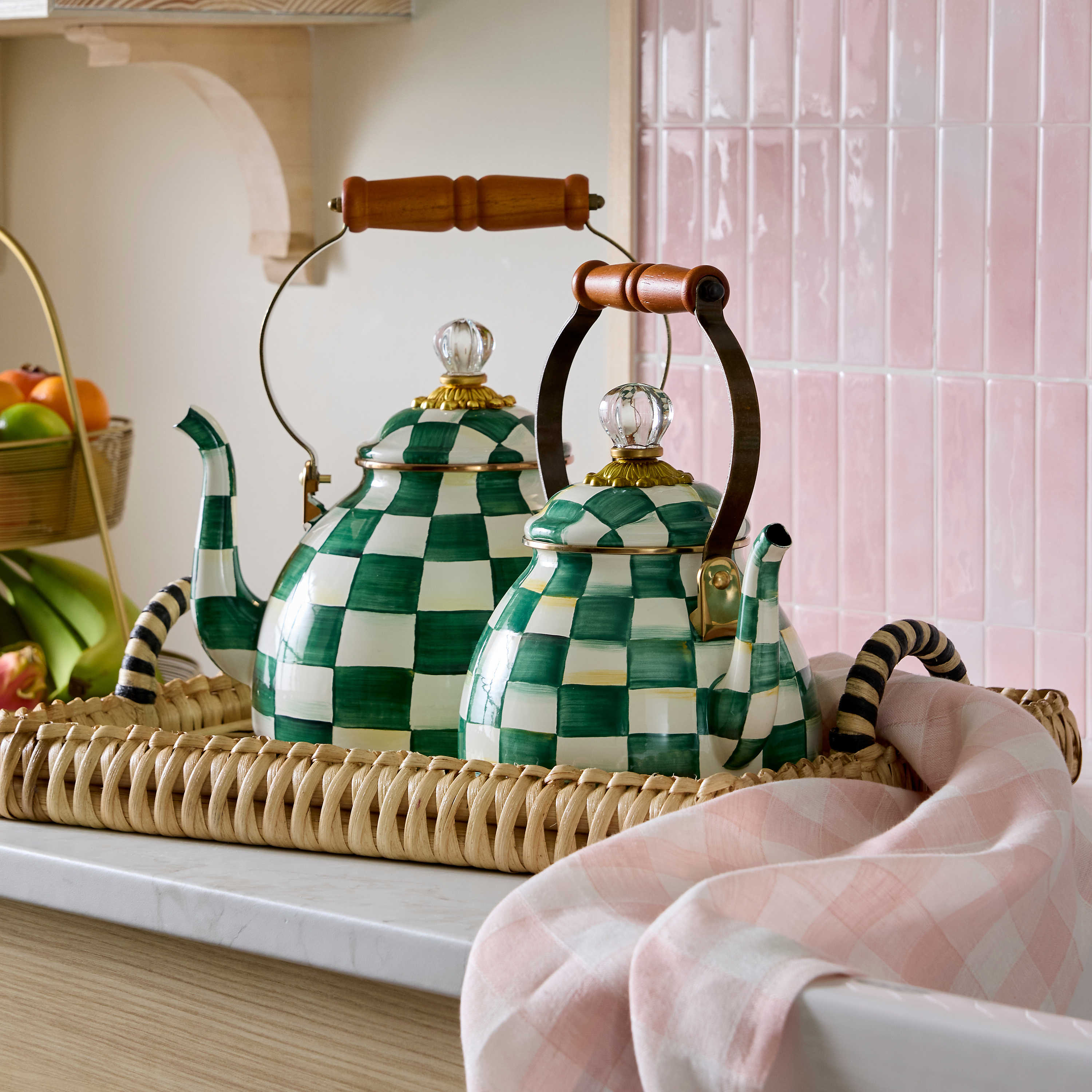 MacKenzie-Childs Emerald Check 3 Quart Tea Kettle