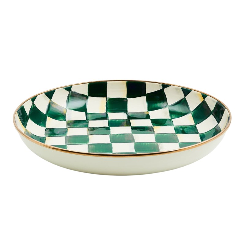 MacKenzie-Childs Enamel Abundant Bowl, Emerald Check