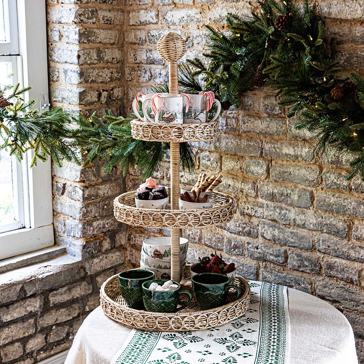 Juliska Provence Rattan Whitewash Three Tier Shelving Unit