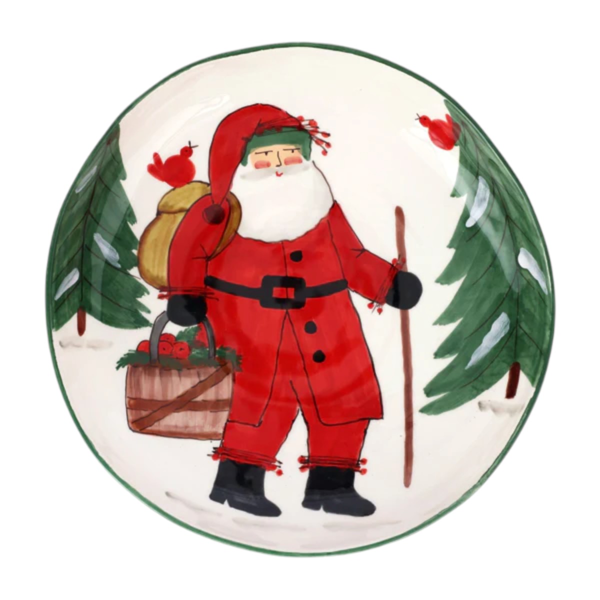 Vietri Old St. Nick Shallow Bowl with Apple Basket