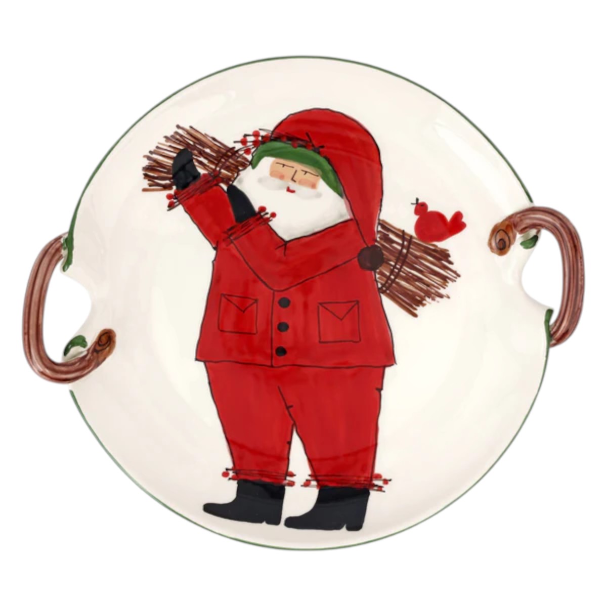 Vietri Old St. Nick Handled Round Platter with Sticks