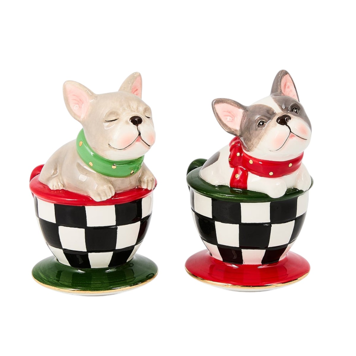 MacKenzie-Childs Check It Out French Bulldog Salt and Pepper Set