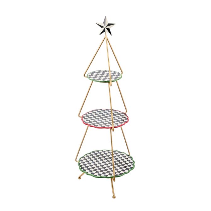 MacKenzie-Childs Check It Out Tree Tiered Plate Stand