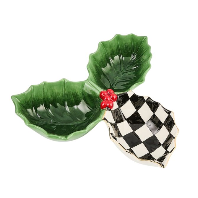 MacKenzie-Childs Holly Leaf Ceramic Candy Dish