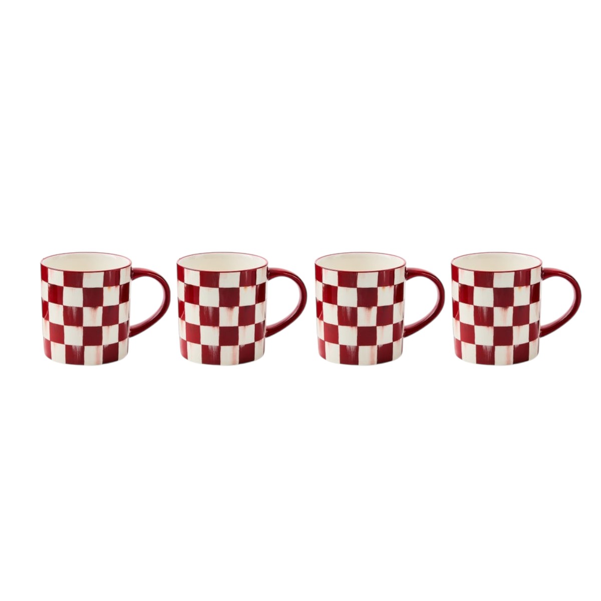 MacKenzie-Childs Cherry Check Mugs, Set of 4