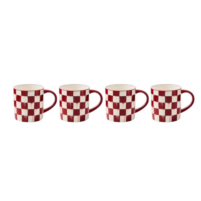 MacKenzie-Childs Cherry Check Mugs, Set of 4