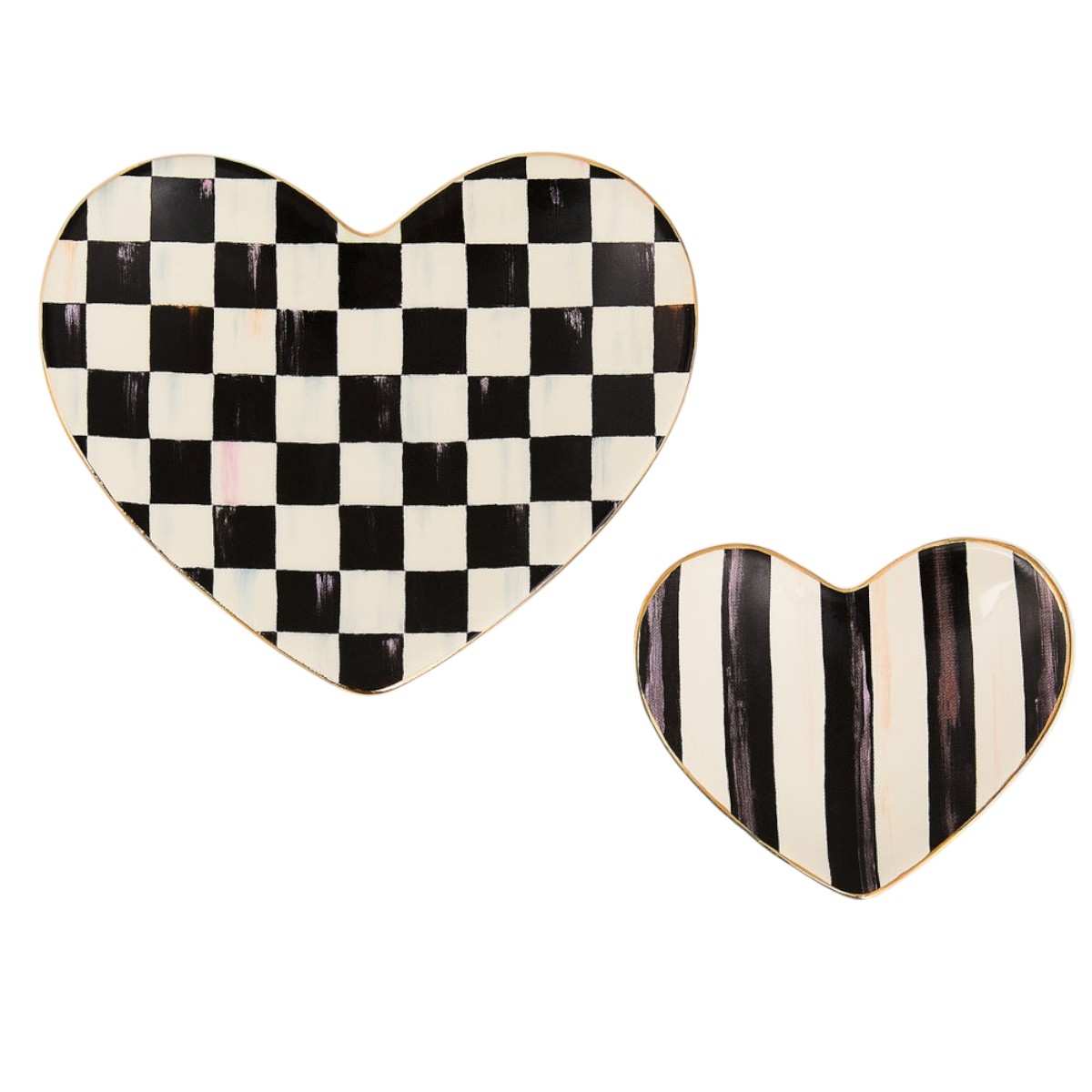 MacKenzie-Childs Courtly Check Heart Trinket Dishes, Set of 2