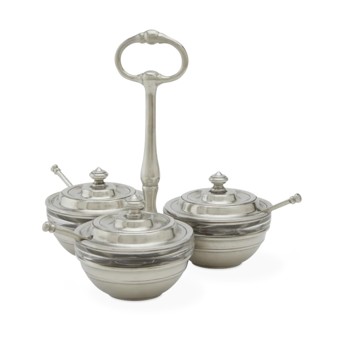 Match Pewter Condiment Caddy Set with Lids and Spoons