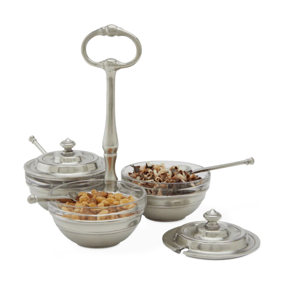Match Pewter Condiment Caddy Set with Lids and Spoons