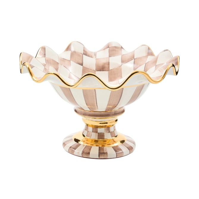 MacKenzie-Childs Ceramic Compote, Mocha Check