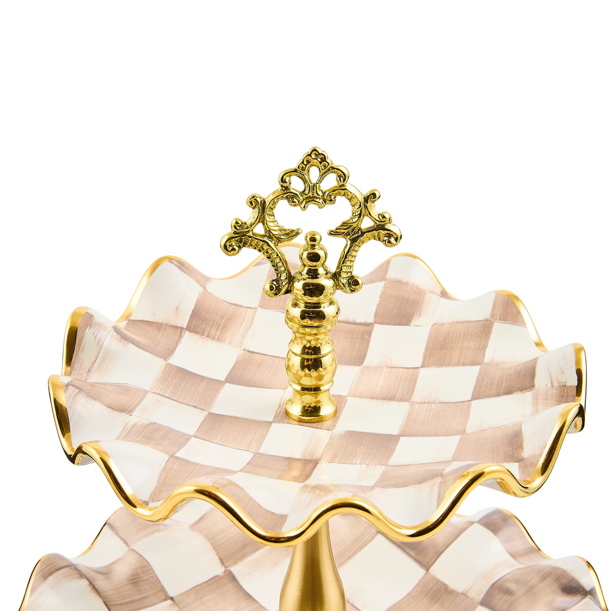 MacKenzie-Childs Three Tier Sweet Stand Server, Mocha Check