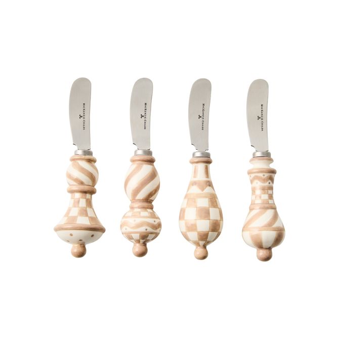 MacKenzie-Childs Mocha Check Party Spreaders, Set of 4