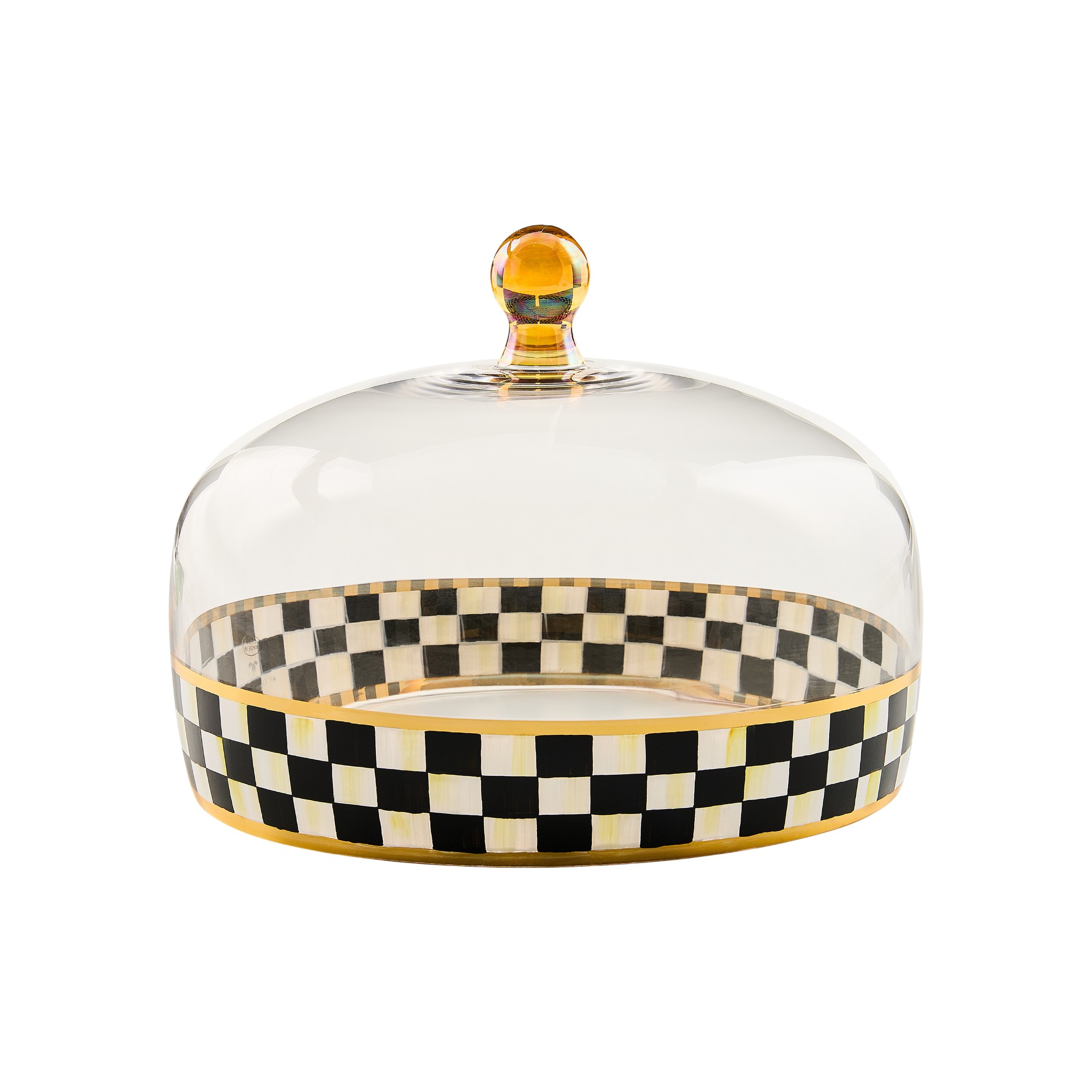 MacKenzie-Childs Glass Cake Dome, Courtly Check
