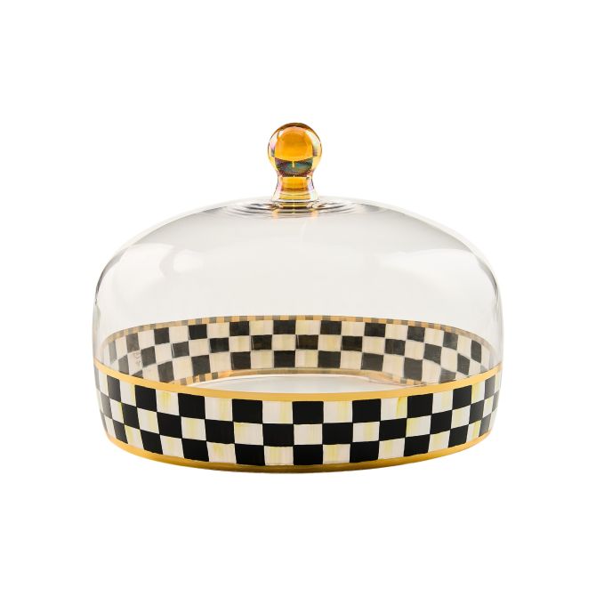 MacKenzie-Childs Glass Cake Dome, Courtly Check