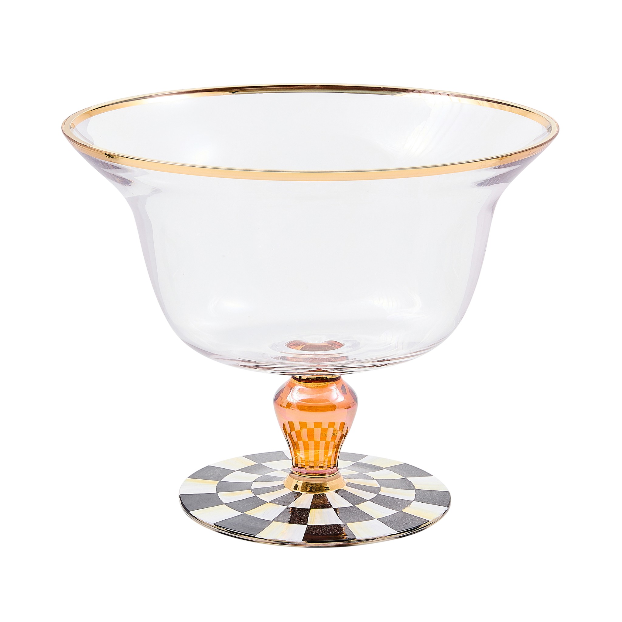 MacKenzie-Childs Glass Pedestal Compote, Courtly Check