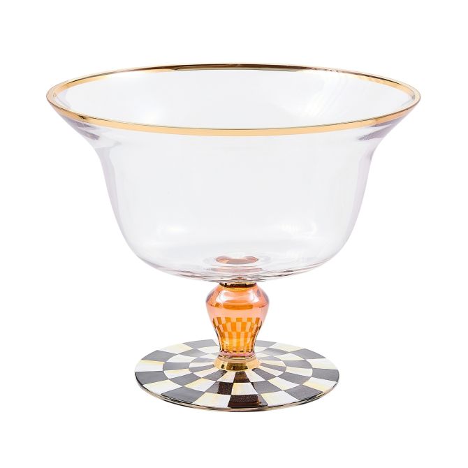 MacKenzie-Childs Glass Pedestal Compote, Courtly Check