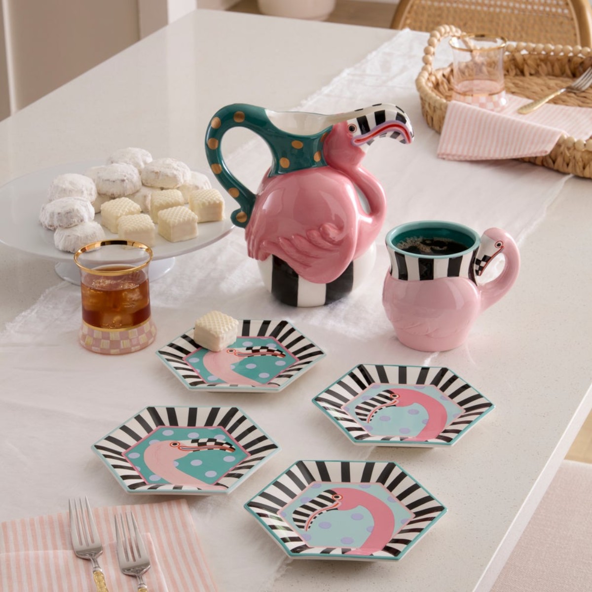 MacKenzie-Childs Patience Brewster Ceramic Pitcher, Club Flamingo