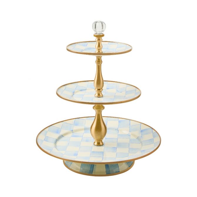 MacKenzie-Childs Three Tier Sweet Stand, Sky Check