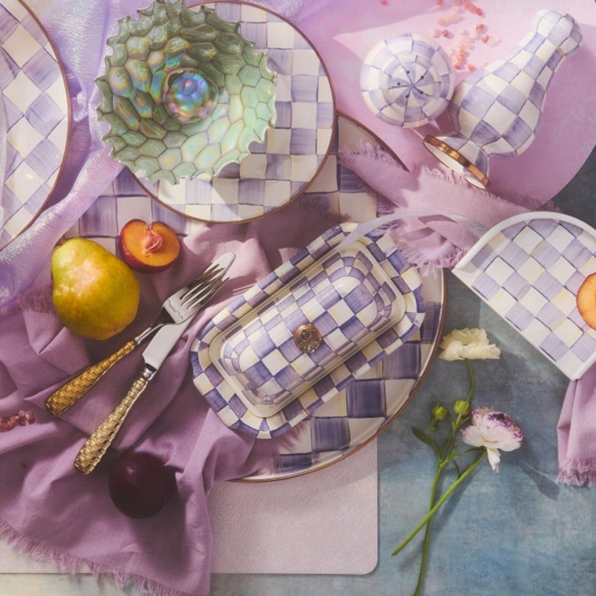 MacKenzie-Childs Butter Box, Violet Check