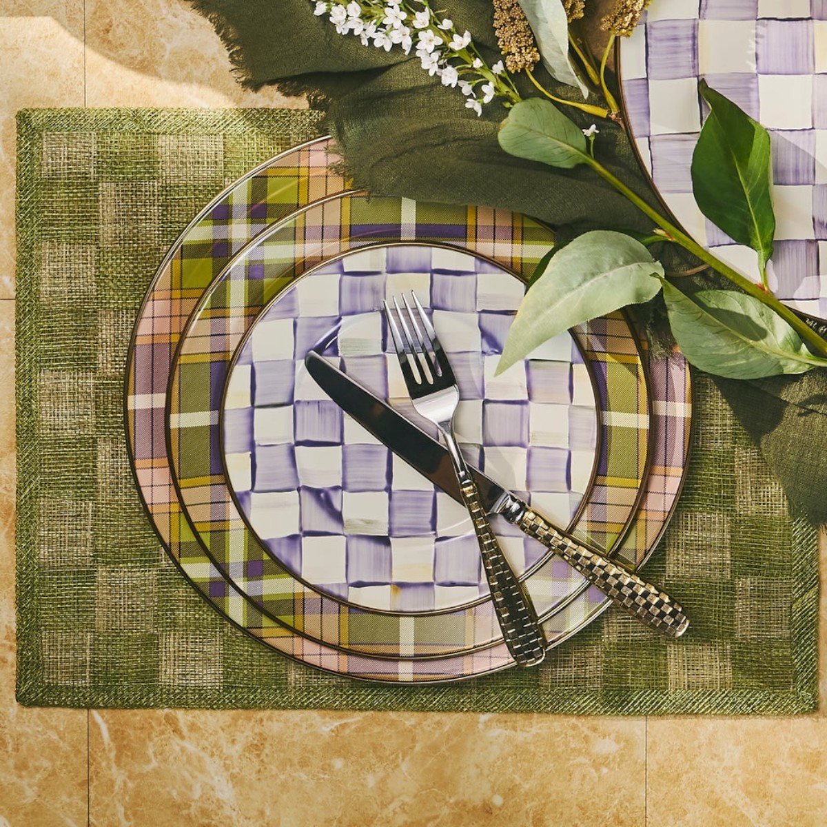 MacKenzie-Childs Charger Plate, Tartan Violet