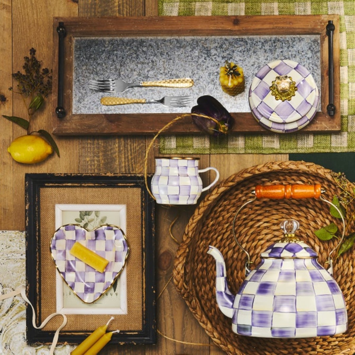 MacKenzie-Childs Mug, Violet Check