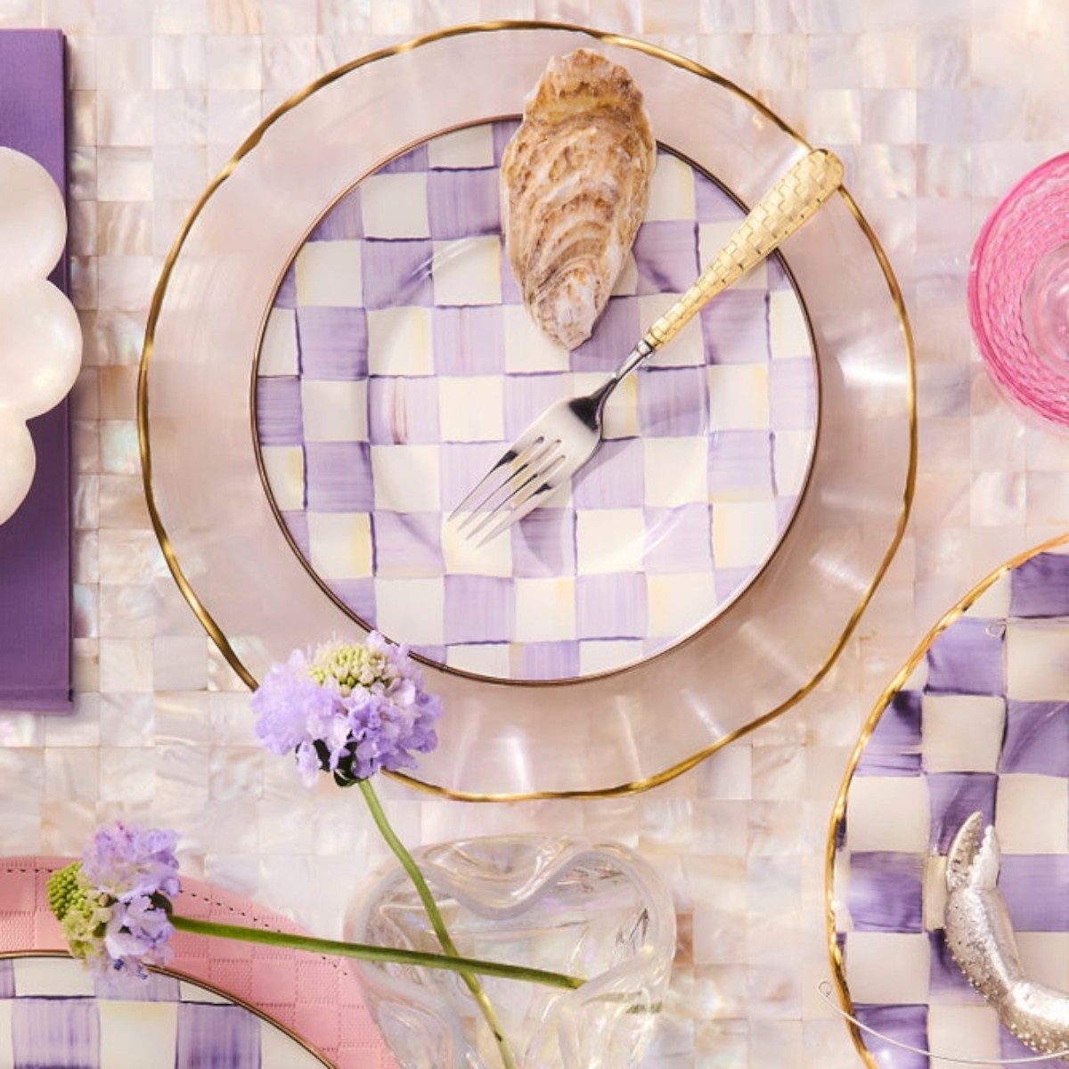 MacKenzie-Childs Salad Plate, Violet Check