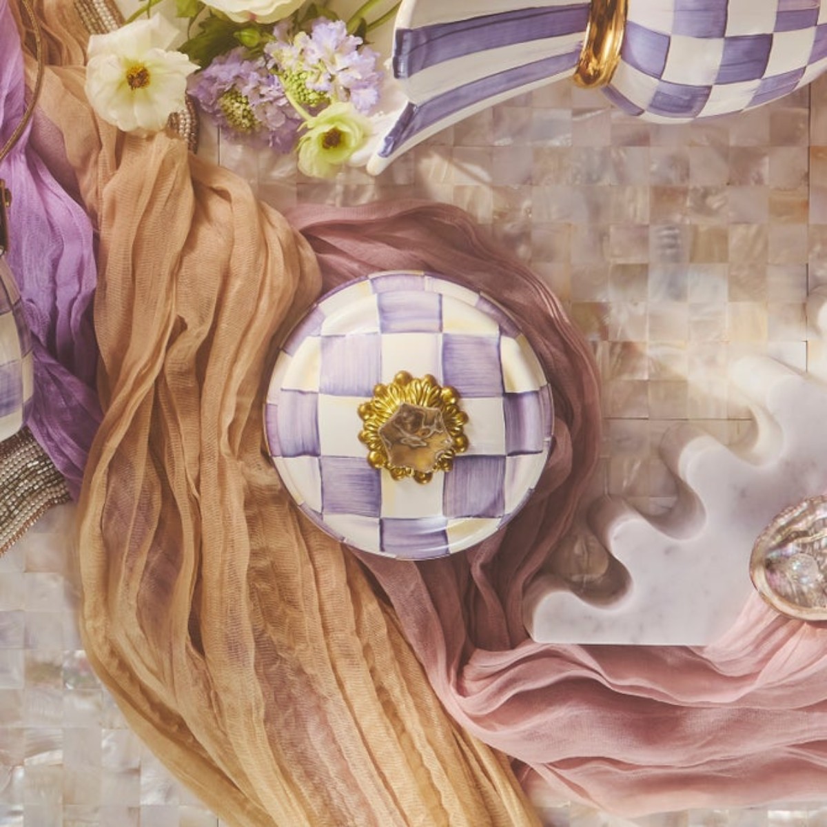 MacKenzie-Childs Squashed Pot, Violet Check