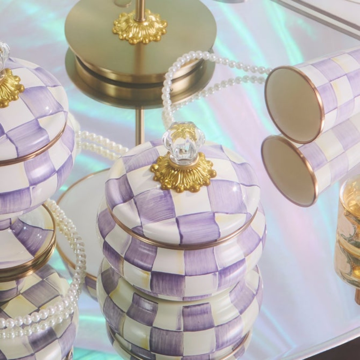 MacKenzie-Childs Squashed Pot, Violet Check