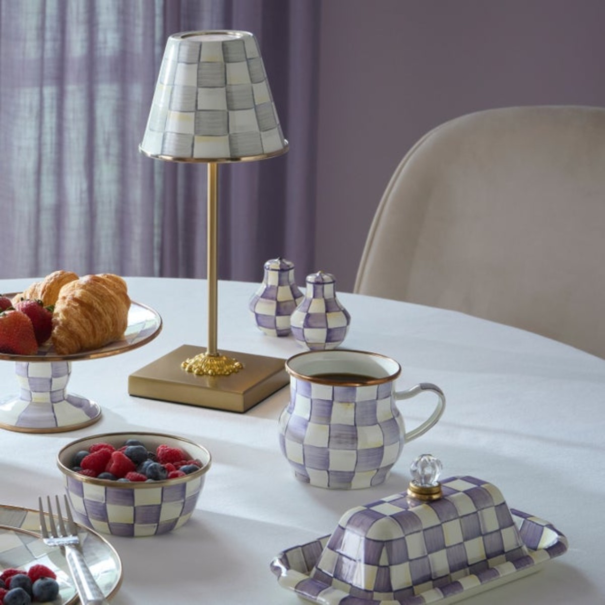 MacKenzie-Childs Salt and Pepper Shakers, Violet Check