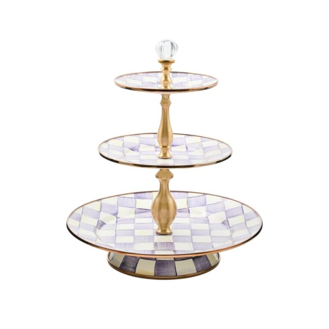 MacKenzie-Childs Three Tier Sweet Stand, Violet Check