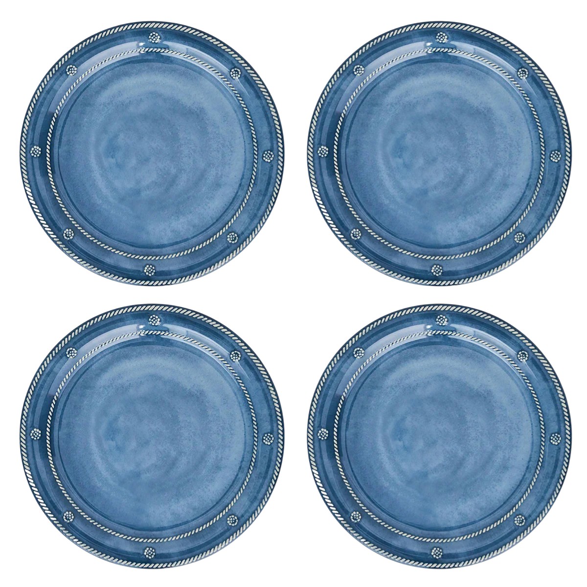 Juliska Berry & Thread Set of 4 Melamine Dinner Plates, Ocean