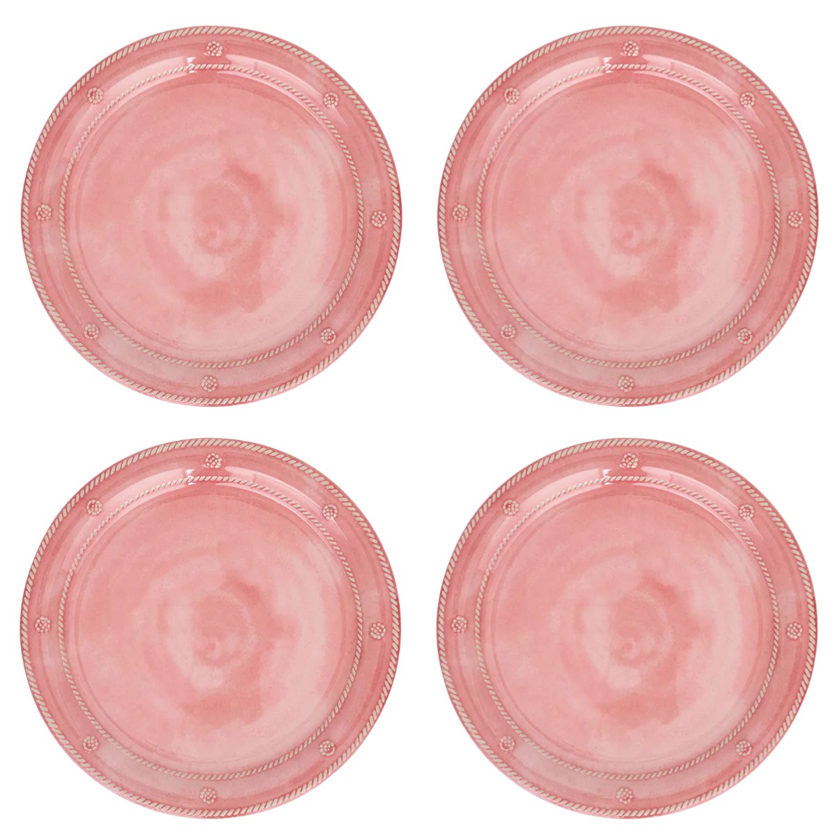 Juliska Berry & Thread Set of 4 Melamine Dinner Plates, Coral