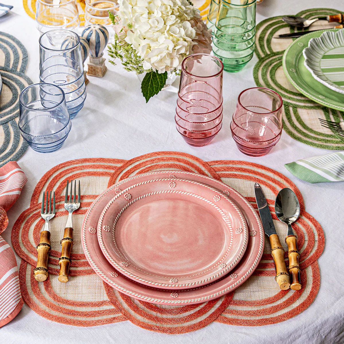 Juliska Berry & Thread Set of 4 Melamine Dinner Plates, Coral