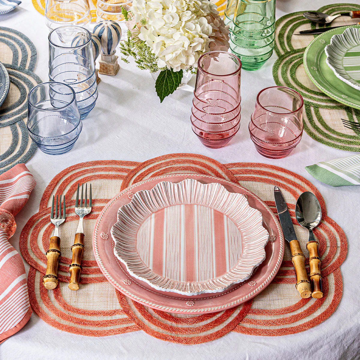 Juliska Berry & Thread Set of 4 Melamine Dinner Plates, Coral