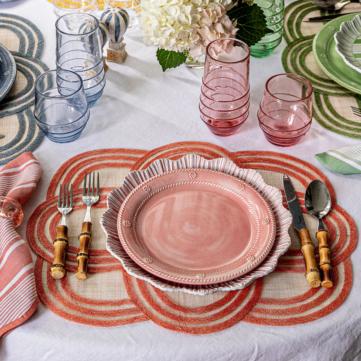 Juliska Berry & Thread Set of 4 Melamine Salad Plates, Coral