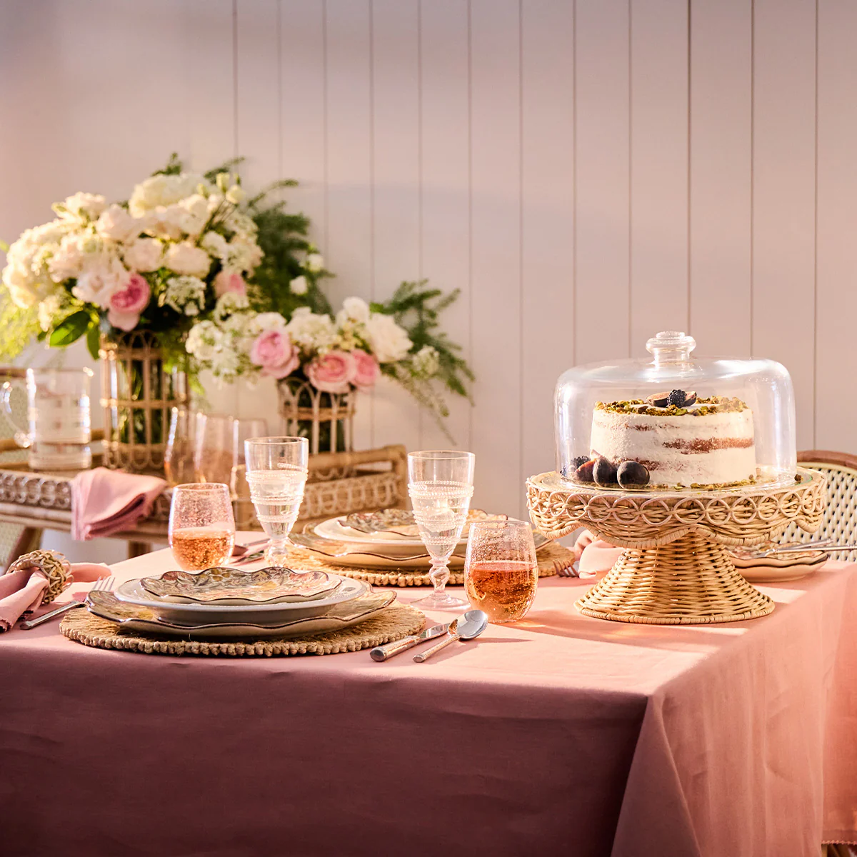 Juliska Provence Rattan Cake Stand, Whitewash