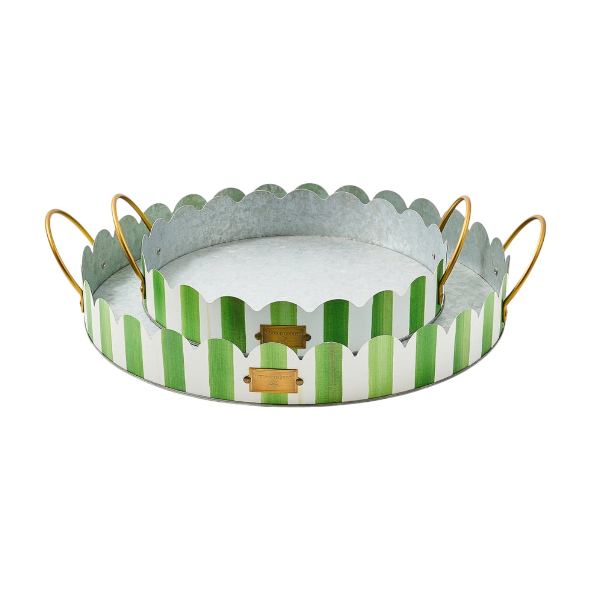 MacKenzie-Childs Grass Green Stripe Serving Trays, Set of 2