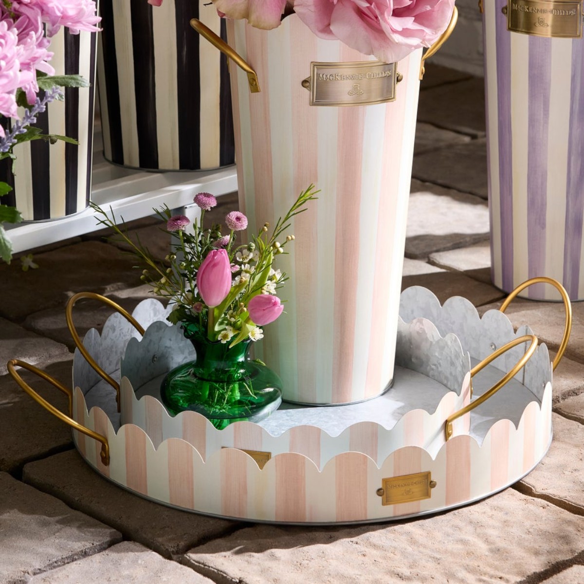 MacKenzie-Childs Rosy Stripe Serving Trays, Set of 2