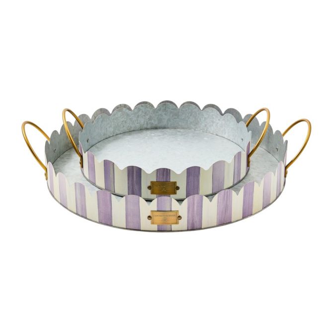 MacKenzie-Childs Violet Stripe Serving Trays, Set of 2