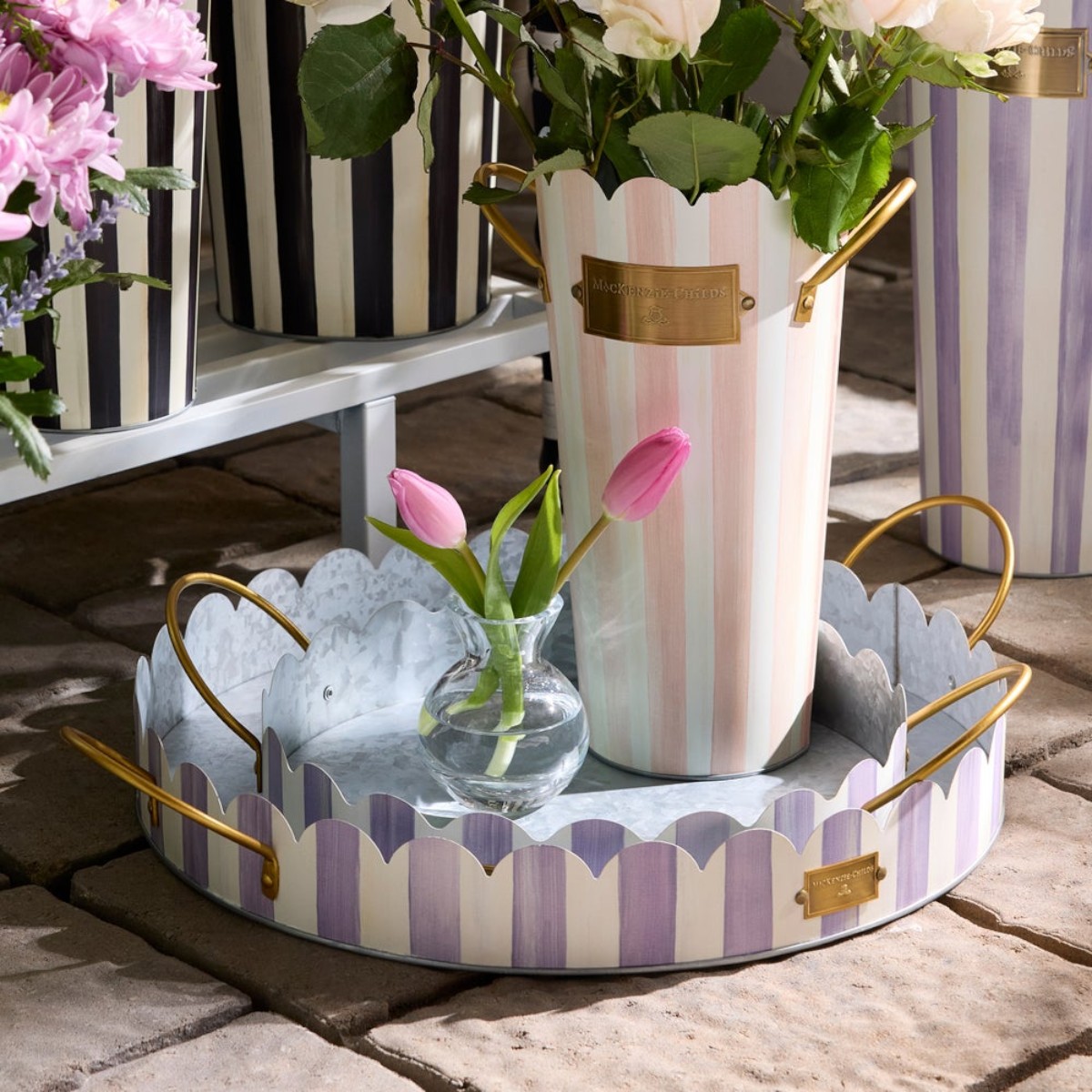 MacKenzie-Childs Violet Stripe Serving Trays, Set of 2